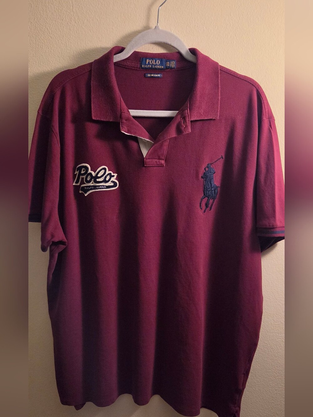 Ralph Lauren Men's Polo Shirt in Burgundy with Navy Logo🏇